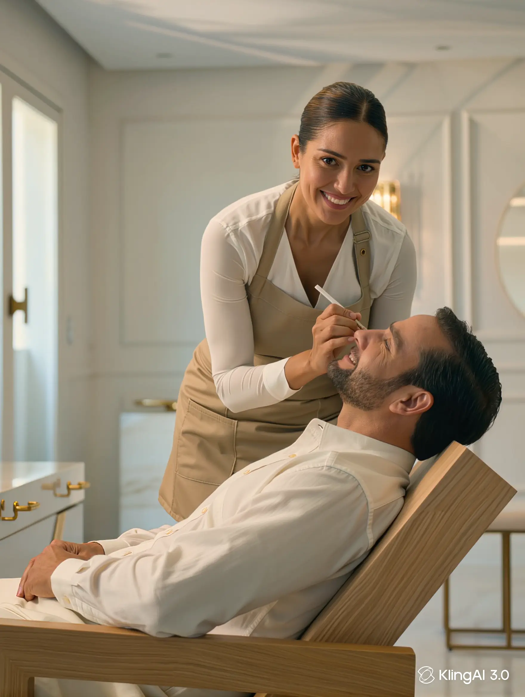 Profissional da beleza atendendo um cliente